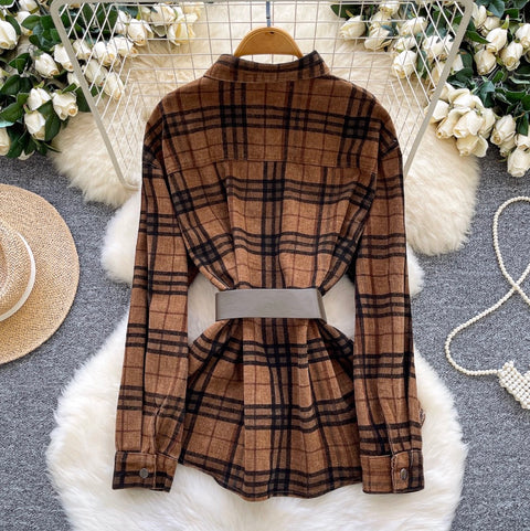 Plaid Sunscreen Shirt with Belt