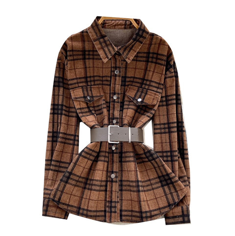 Plaid Sunscreen Shirt with Belt