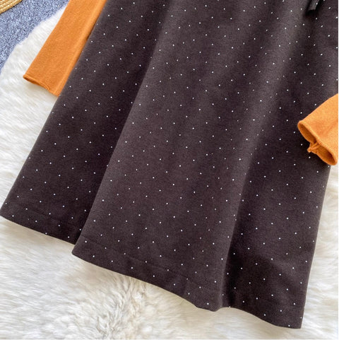 Polka-dot Vest Dress & Sweater 2Pcs