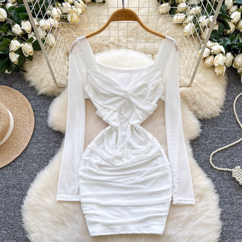 V-neck Knotted Hip-wrapping Dress