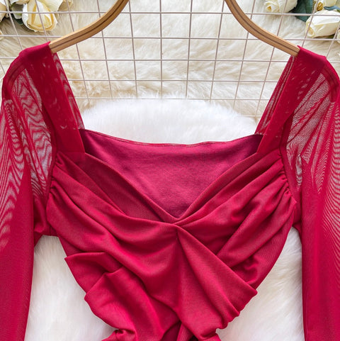 V-neck Knotted Hip-wrapping Dress