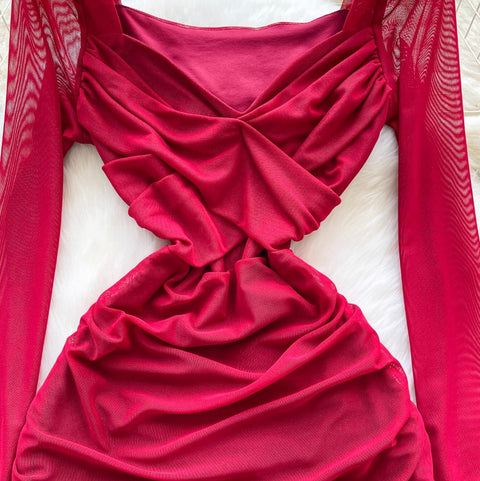 V-neck Knotted Hip-wrapping Dress