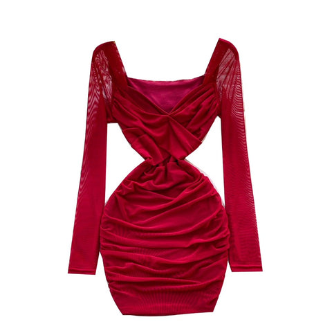 V-neck Knotted Hip-wrapping Dress