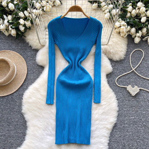 Simple Design Vertical-striped Knit Dress