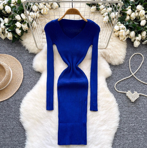 Simple Design Vertical-striped Knit Dress