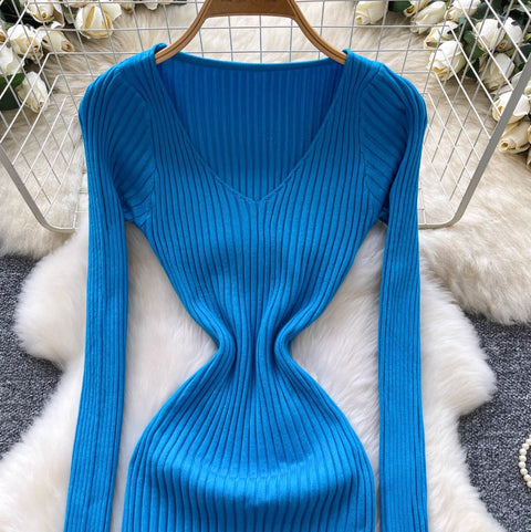 Simple Design Vertical-striped Knit Dress