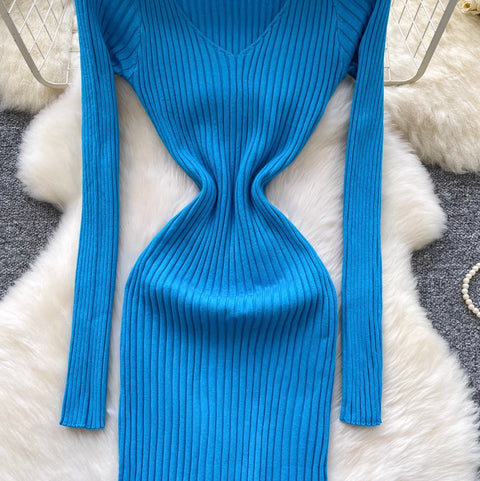 Simple Design Vertical-striped Knit Dress