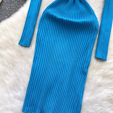Simple Design Vertical-striped Knit Dress