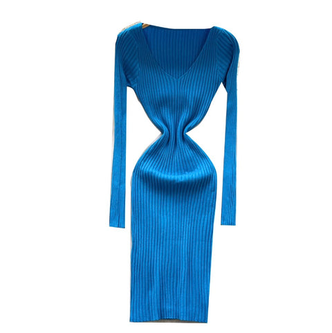 Simple Design Vertical-striped Knit Dress