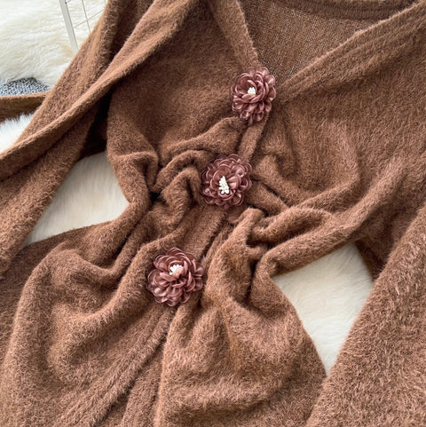 V-neck Cardigan & Half-body Skirt 2Pcs