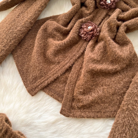 V-neck Cardigan & Half-body Skirt 2Pcs