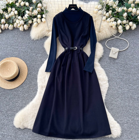 Tweed Vest Dress & Sweater 2Pcs