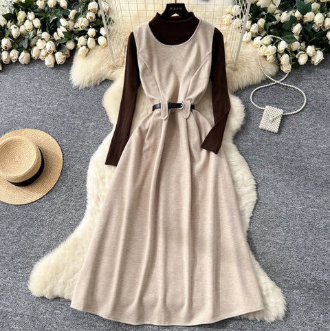 Tweed Vest Dress & Sweater 2Pcs