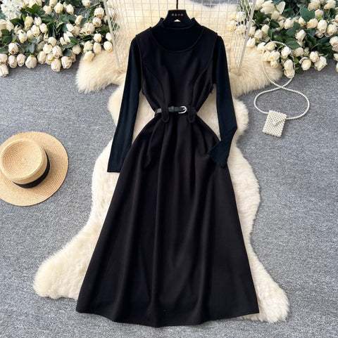 Tweed Vest Dress & Sweater 2Pcs