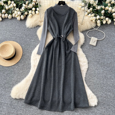 Tweed Vest Dress & Sweater 2Pcs