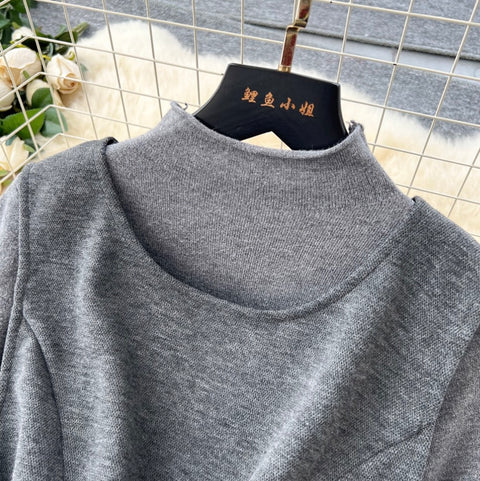 Tweed Vest Dress & Sweater 2Pcs