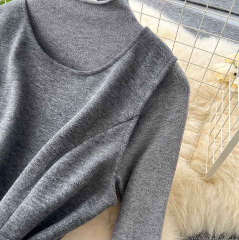 Tweed Vest Dress & Sweater 2Pcs