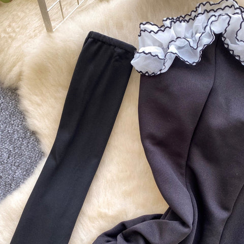 Ruffled Pleated Black Bustier Dress