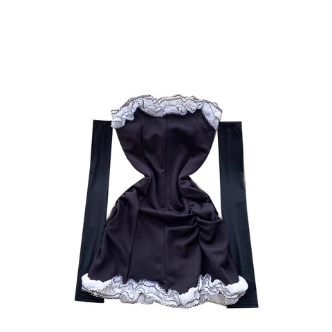 Ruffled Pleated Black Bustier Dress