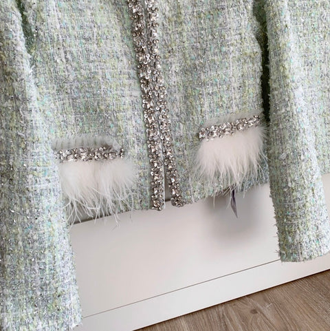 Rhinestone Studded Tweed Blazer & Shorts 2Pcs