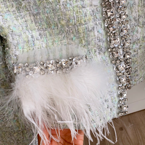 Rhinestone Studded Tweed Blazer & Shorts 2Pcs