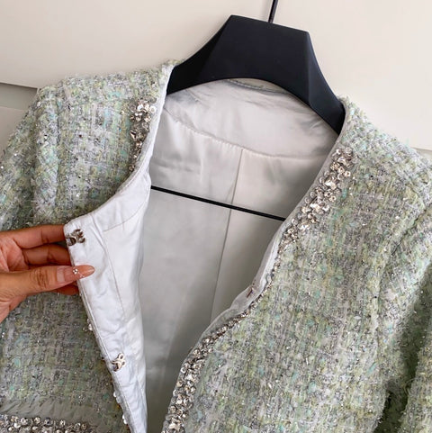 Rhinestone Studded Tweed Blazer & Shorts 2Pcs
