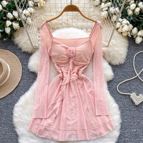 High-end 3D Floral Mesh Dress