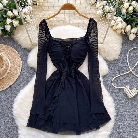 High-end 3D Floral Mesh Dress