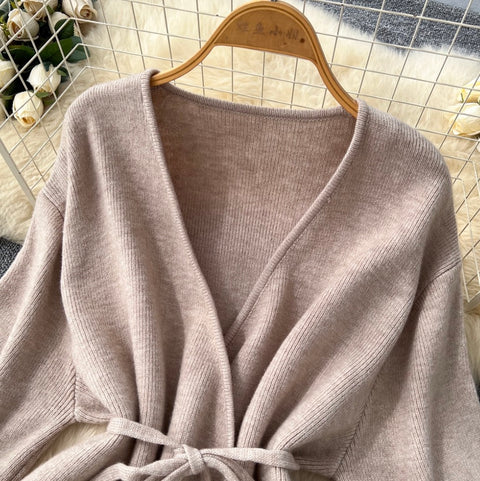 Bat-sleeve Cardigan & Wide-leg Trousers 2Pcs