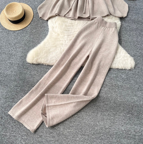 Bat-sleeve Cardigan & Wide-leg Trousers 2Pcs