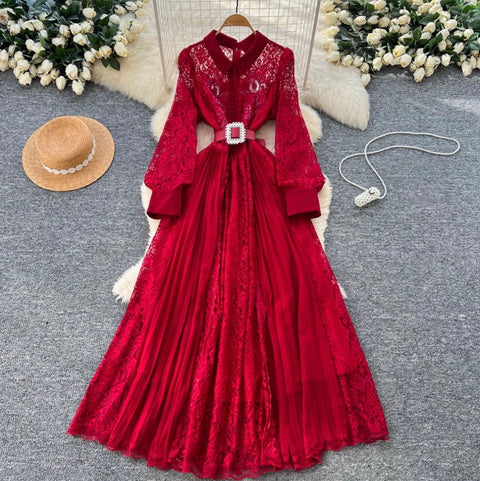 Elegant Sequined Lace Shirt Dress