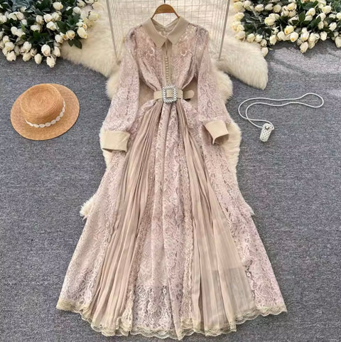 Elegant Sequined Lace Shirt Dress