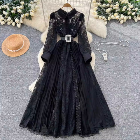 Elegant Sequined Lace Shirt Dress