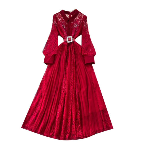 Elegant Sequined Lace Shirt Dress