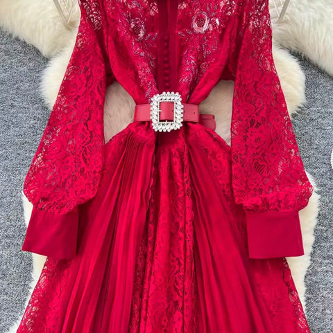 Elegant Sequined Lace Shirt Dress