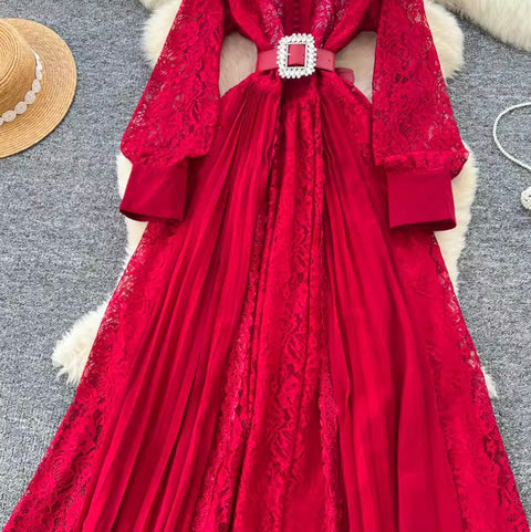 Elegant Sequined Lace Shirt Dress