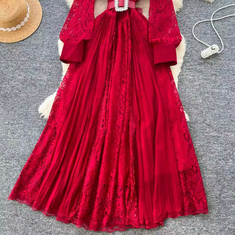 Elegant Sequined Lace Shirt Dress