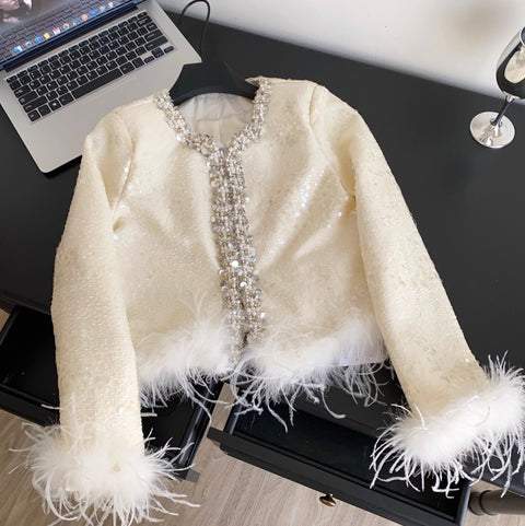 Furry Patchwork Cardigan & Skirt 2Pcs