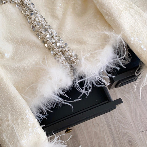 Furry Patchwork Cardigan & Skirt 2Pcs