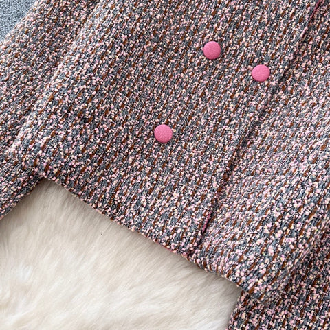 Double-breasted Cardigan & Skirt Tweed 2Pcs