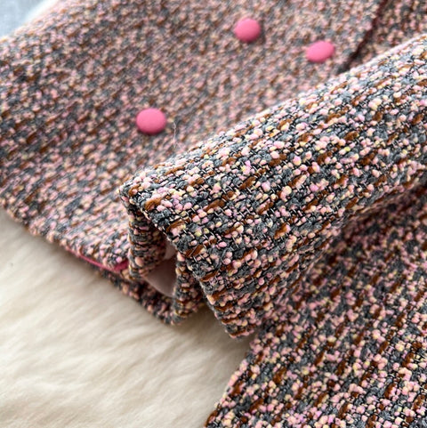 Double-breasted Cardigan & Skirt Tweed 2Pcs