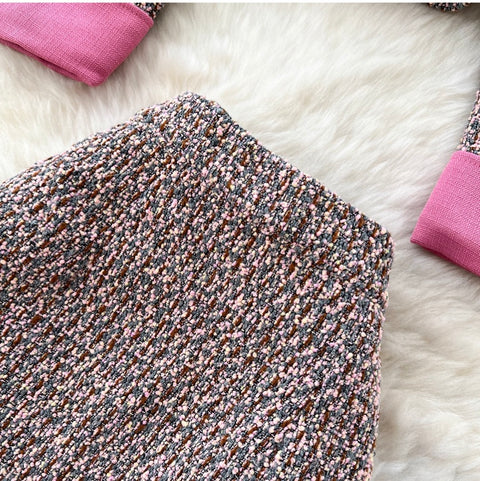 Double-breasted Cardigan & Skirt Tweed 2Pcs
