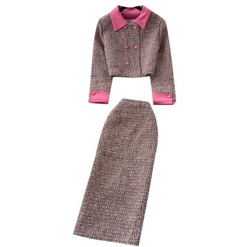 Double-breasted Cardigan & Skirt Tweed 2Pcs