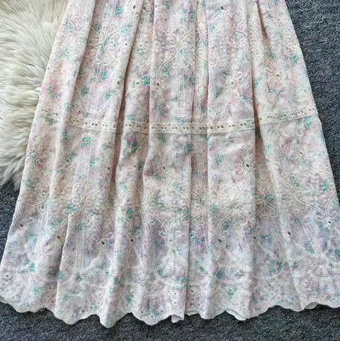 Crochet Lace Shirt & Skirt Print 2Pcs