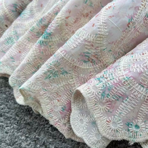 Crochet Lace Shirt & Skirt Print 2Pcs