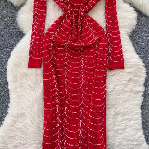 Rhinestone Studded Print Mesh Dress