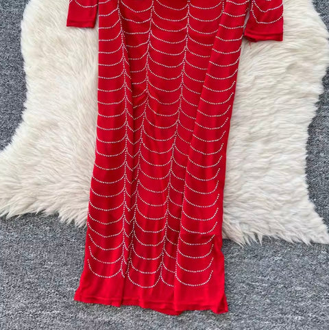 Rhinestone Studded Print Mesh Dress