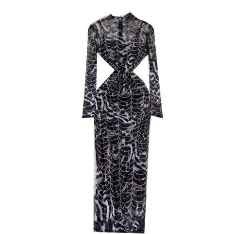 Rhinestone Studded Print Mesh Dress