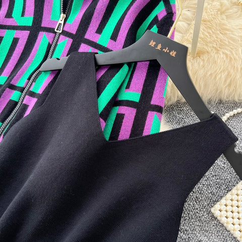 Print Hoodie & Vest & Trousers 3Pcs