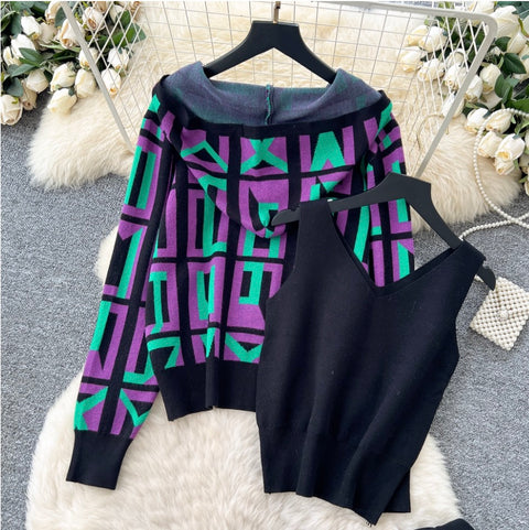 Print Hoodie & Vest & Trousers 3Pcs